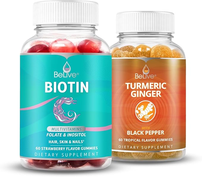 BeLive Biotin and Turmeric Gummies Supports Hair Growth Healthy Skin &amp Nails Immune Support and Mobility Support