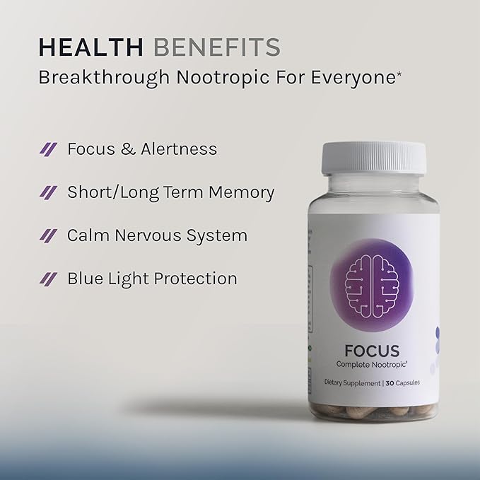 InfiniWell Focus Supplement - Breakthrough Nootropic - Aid Brain Health &amp Working Memory Support - Optimize Daily Neurological Processing Mental Acuity Energy &amp Cognitive Function (30 Capsul
