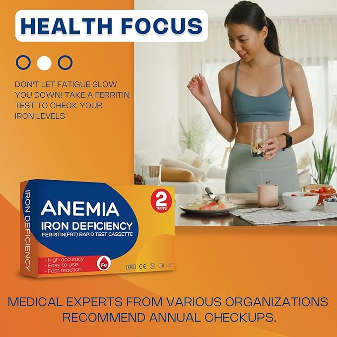 Iron Deficiency Test Kit at-Home Iron Test kit for Anemia. 2-Pack for Quick Response and Accurate Results. Suitable for Both Men and Women.