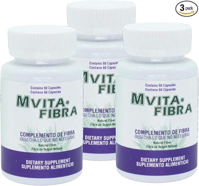 MVITA® Fiber Supplement Plant-Based Fiber Capsules with Chia Oats Flaxseed &amp Wheat Bran Dietary Fiber Blend Digestive Wellness Support 3 Pack (180 Capsules)