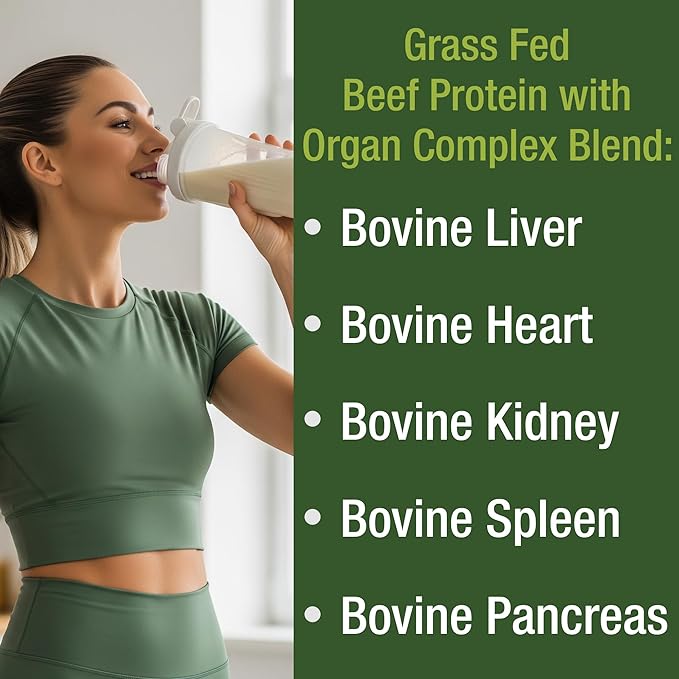 Grass Fed Beef Protein Powder + Organ Complex - Lactose Free Great Tasting Beef Protein Isolate - Animal Based Non Dairy No Whey Paleo Carnivore Supplement for Muscle Building - Vanilla Flavor