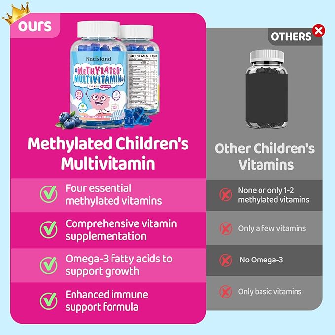 Kids Methylated Multivitamin - Chewable Multivitamin for Kids &amp Teens 4+ With L Methylfolate Vegan Omega-3 Zinc Probiotics &amp Elderberry Immune Support Brain Health MTHFR Supplement 2PC