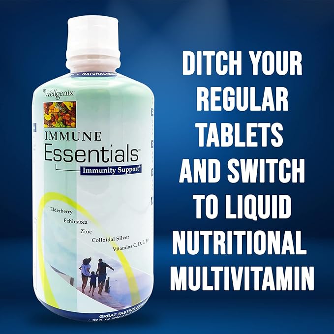 Wellgenix Immune Essentials Liquid Dietary Supplement – Elderberry Echinacea Zinc &amp Vitamin C – Fruit Flavor – 32 fl oz (Pack of 2)