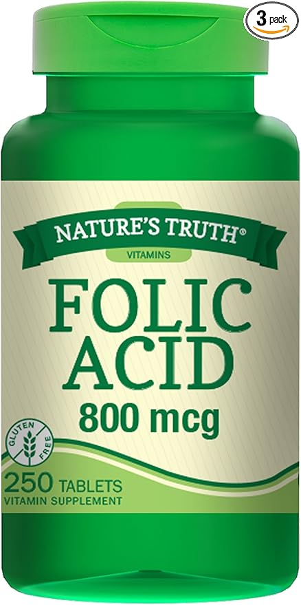Nature's Truth Folic Acid 800 Mcg 250 Tabs 250 Count (Pack of 3)