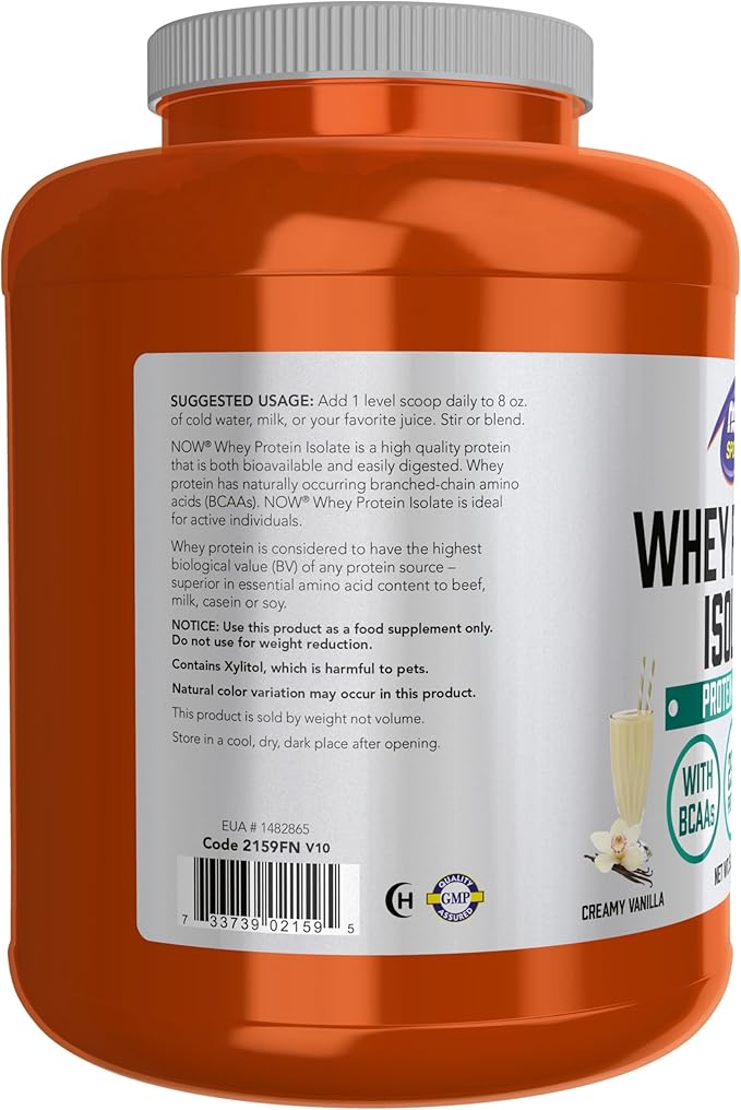 NOW Foods Sports Nutrition Whey Protein Isolate 25 g With BCAAs Creamy Vanilla Powder 5-Pound