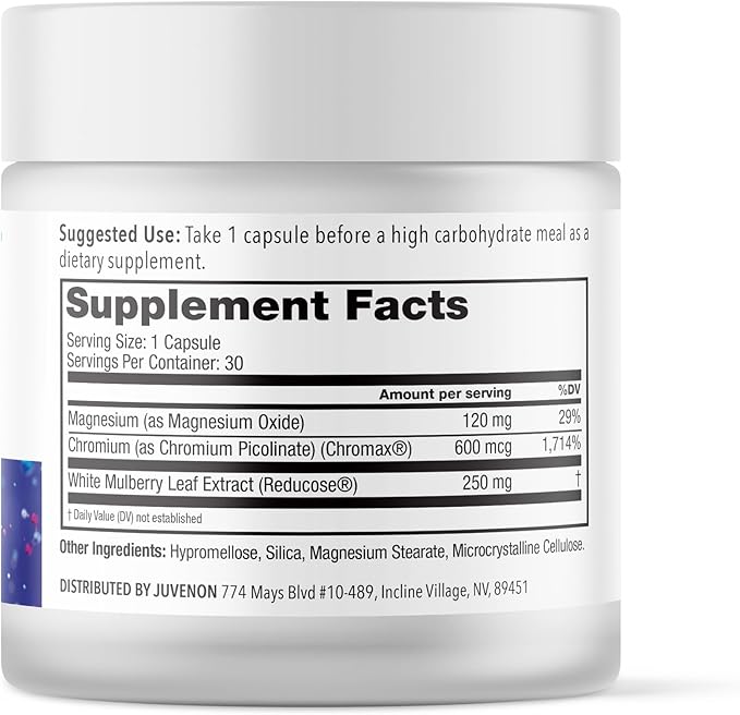 Juvenon SucraLow Advanced Carb Blocker – Supports Blood Sugar Reduces Carb &amp Starch Absorption Aids Metabolism &amp Limits Fat Storage – Mealtime Supplement for High-Carb Meals (30 Capsules)