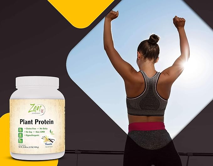 Zen Supplements - Plant Protein-Vanilla 1020G 2.2LB-Powder - 25 Grams of Protein Per Serving -Vegan Low Net Carbs Non Dairy Gluten Free Lactose Free No Sugar Added Soy Free Kosher Non-GMO