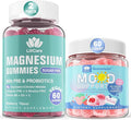 2 Pack Sugar Free Triple Magnesium Gummies 400mg + Natural Relax Calming Gummies for Mood Support