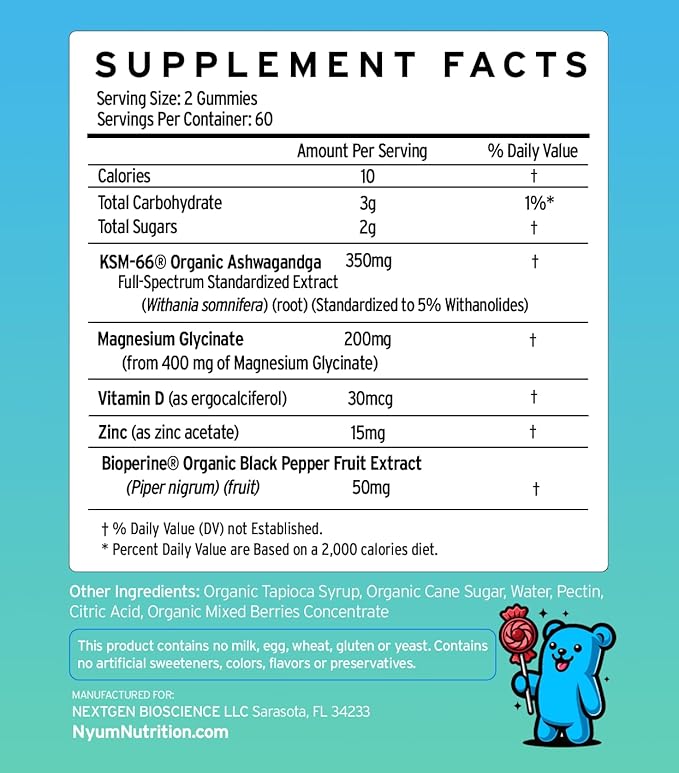 NYUM Nutrition™ Organic KSM-66 Ashwagandha Gummies 3-Pack Mixed Wild Berries