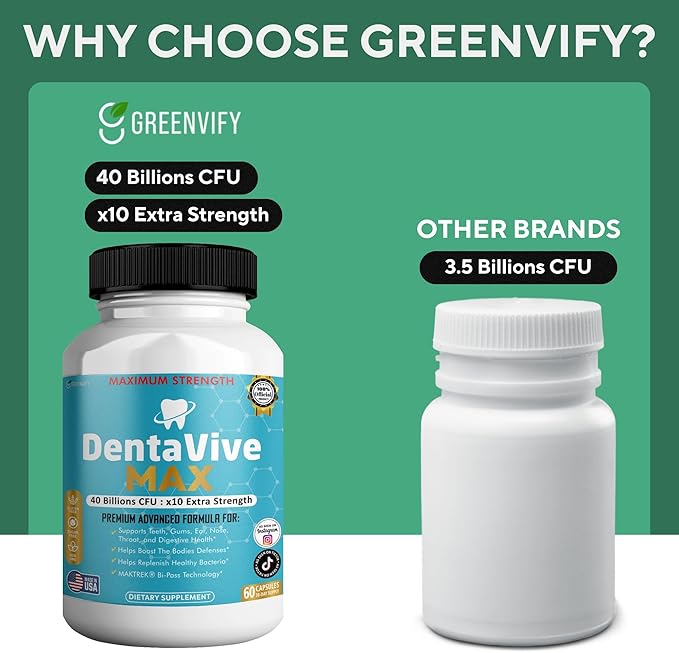 DentaVive Max Probiotic Supplement 40 Billion CFU 60 Capsules Premium Oral Health Support for Teeth Gums Digestive Health (1)