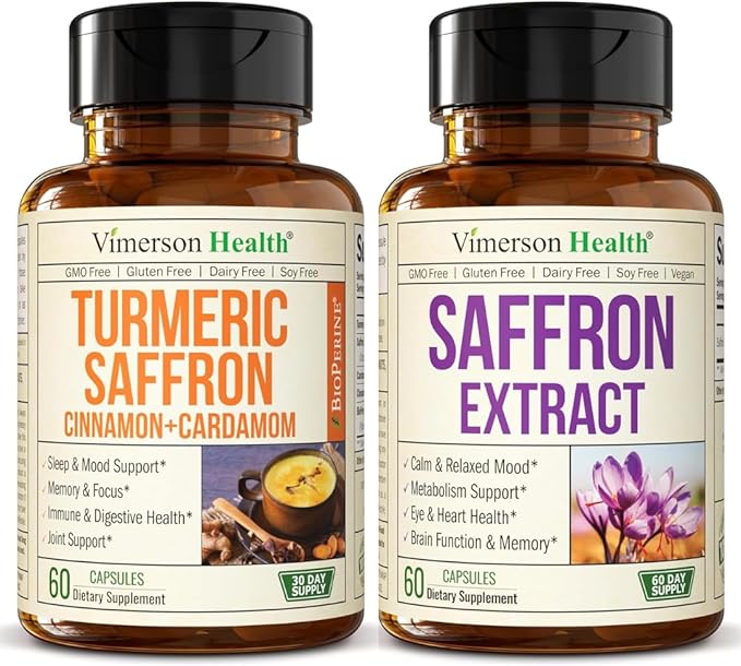 Saffron Mood &amp Eye Support + Turmeric Curcumin – Antioxidant Joint &amp Cognitive Wellness Bundle