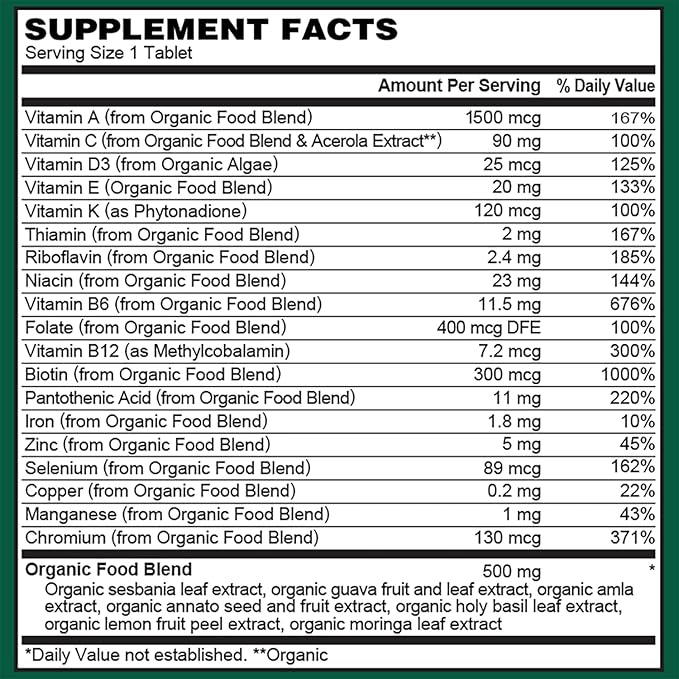 PlantFusion Organic Multivitamin for Men - One Daily Whole Food Blend Men's Multivitamin - Vegan Non-GMO Gluten Free &amp Dairy Free - 30 Tablets (1 Month Supply)