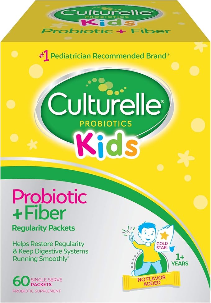 Culturelle Kids Probiotic + Fiber Packets (Ages 3+) - 60 Count - Digestive Health &amp Immune Support - Helps Restore Regularity &amp Immune Defense Probiotic with Vitamin C