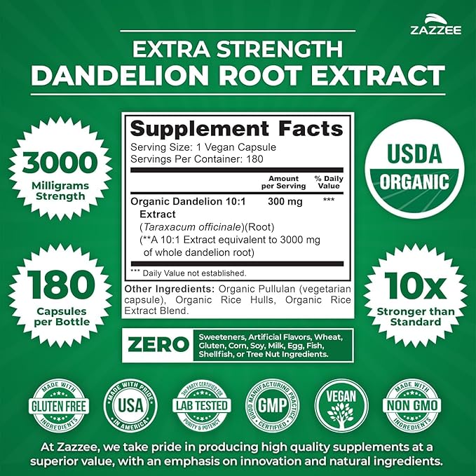 Zazzee USDA Organic Milk Thistle and Dandelion Root Supplement | 10:1 Organic Dandelion Root Extract Plus 30:1 Milk Thistle Extract | Liver Cleanse Detox Bundle (180 Servings Each)
