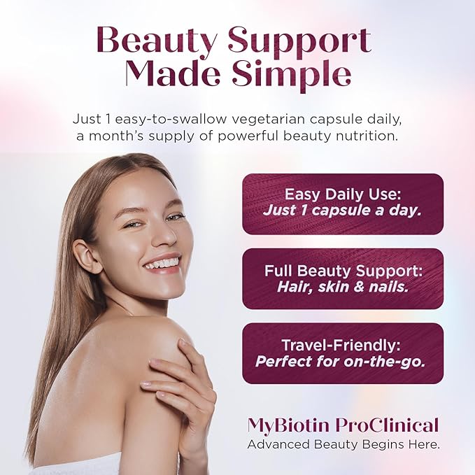 Purity Products MyBiotin ProClinical – Thicker Hair Starting in 3 Weeks &amp Fights Wrinkles - MB40X Patented Biotin Vitamin B7 Matrix w/Astaxanthin - 40X More Soluble vs Ordinary Biotin 90 Veg Caps