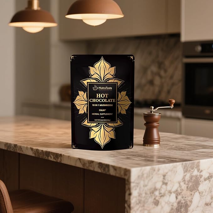 Mushroom Hot Cocoa with Magnesium Glycinate &amp L-Theanine GABA | 10-Mushroom Blend with Lion’s Mane &amp Reishi | Supports Calm Focus &amp Relaxation | Cacao Powder No Melatonin | Keto &amp Ve