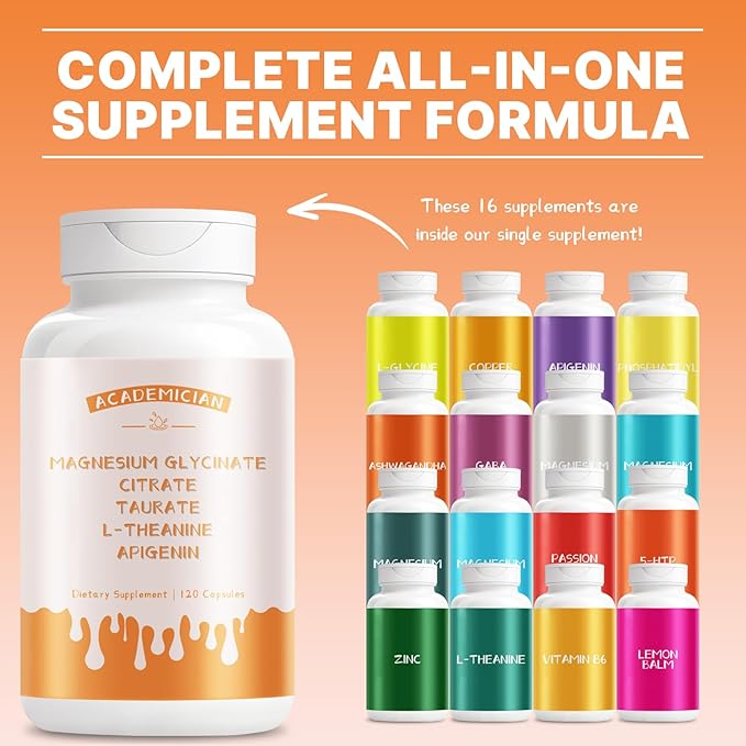 Magnesium Citrate Capsules with Magnesium Glycinate Capsules Agnesium Taurate L-Theanine Apigenin Supplement - 120 Count