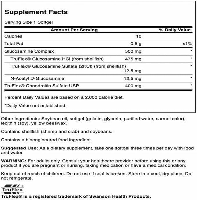 Swanson Glucosamine Complex &amp Chondroitin Sulfate 500/400 Milligrams 120 Sgels