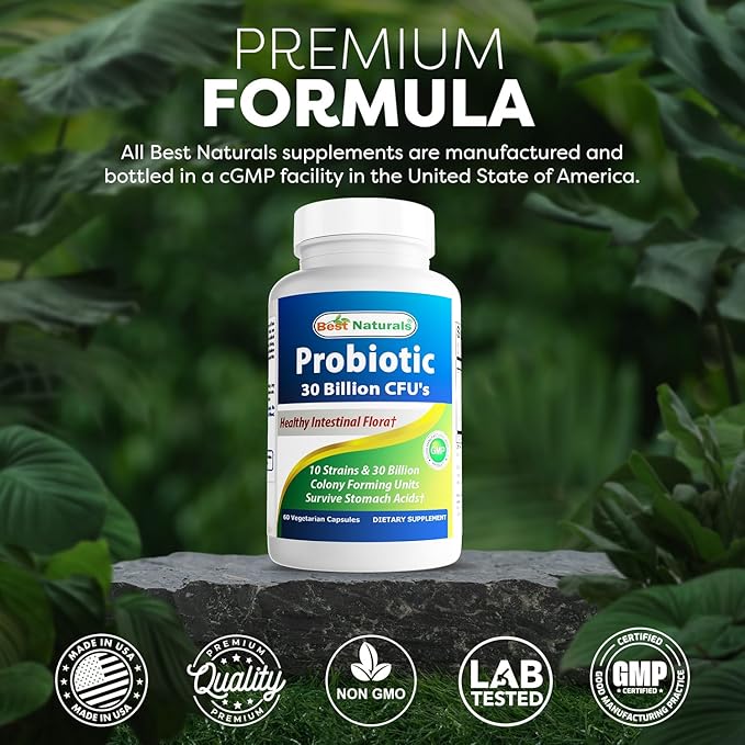 Best Naturals Probiotic 10 Strains &amp 30 Billion CFU Intestinal Flora 60 Veggie Capsules (60 Count (Pack of 3))
