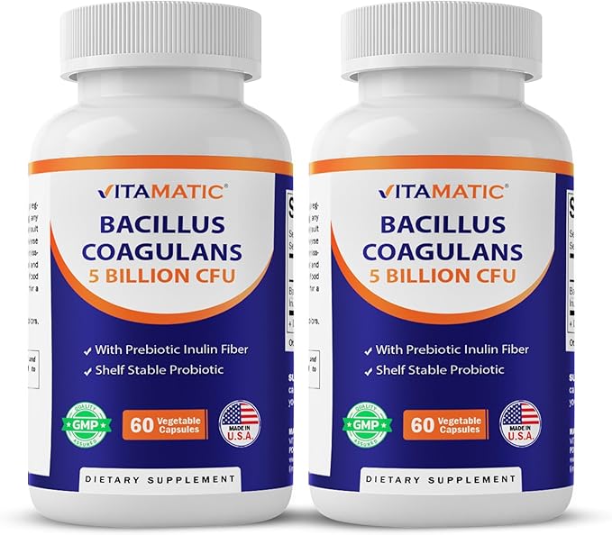 Vitamatic Bacillus Coagulans Shelf Stable Probiotic Supplement - Promote GI Digestive Health - 60 Vegetable Capsules - Survives Stomach Acids- 2 Pack
