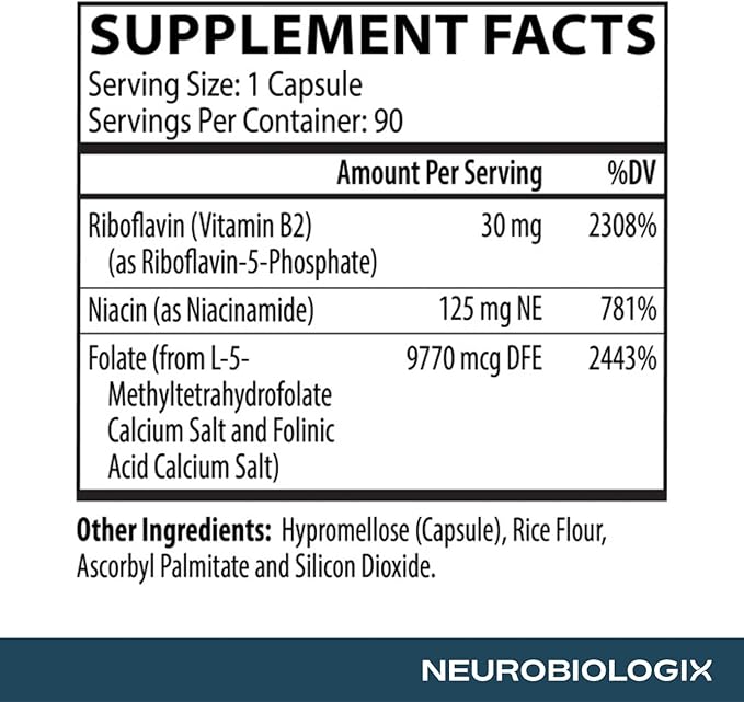 Neurobiologix Methyl Folate Plus Advanced Blend of L-5 Methylfolate Folinic Acid &amp B Vitamins Supports Healthy Methylation Brain &amp Heart Function for Men &amp Women Gluten Free 90 Capsu