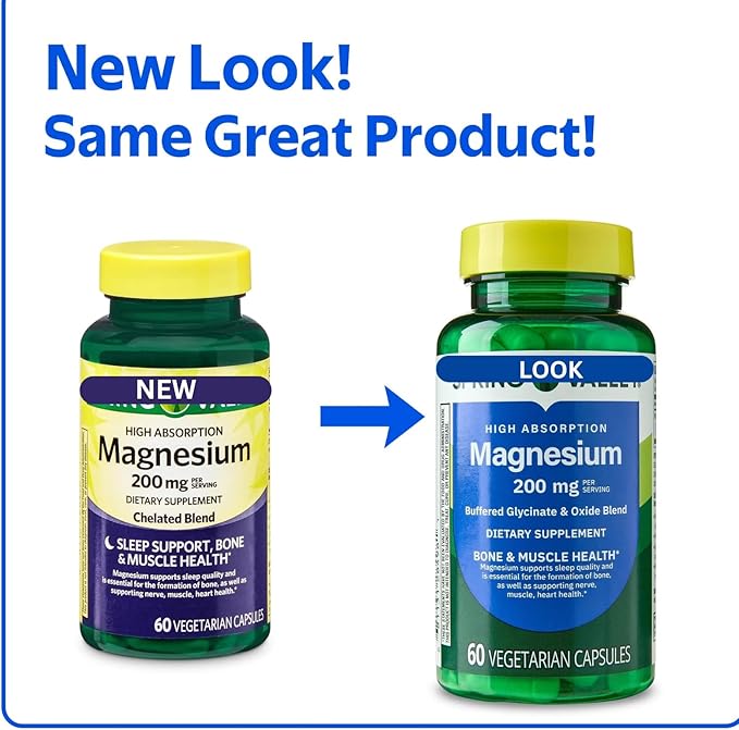 Magnesium 200 mg Sleep Support &amp Bone &amp Muscle Health Dietary Supplement Vegetarian Capsules 60 Count SP
