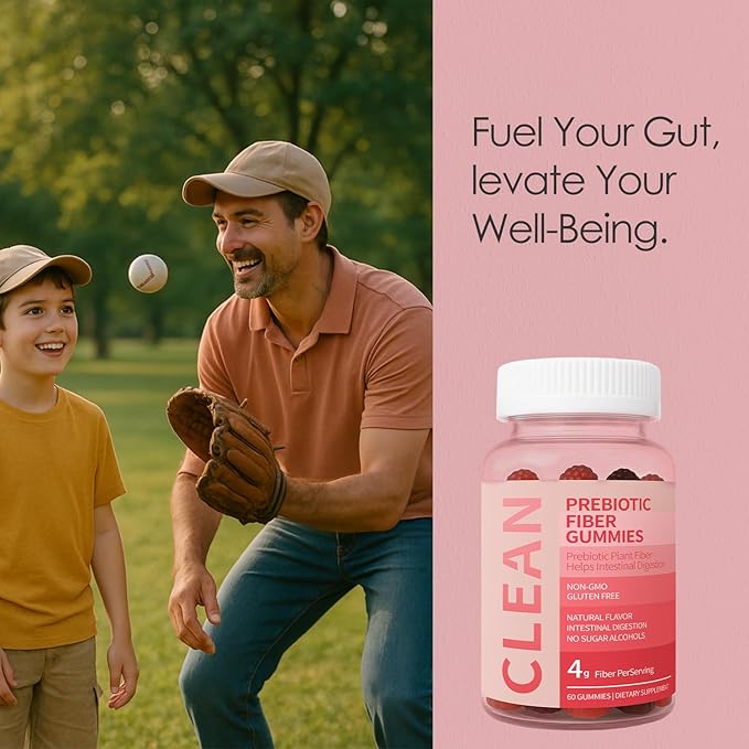 wuliao Clean Fiber Gummies for Men Clean Prebiotic Fiber Gummy Men Prebiotic Supplement for Digestive Gut Health - 60 Gummies