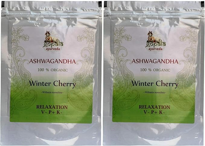 GOPALA AYURVEDA ASHWAGANDHA Powder (USDA Certified Organic) Ayurvedic Herb Withania somnifera - 250g Zip Lock Pouch (Pack of 2)