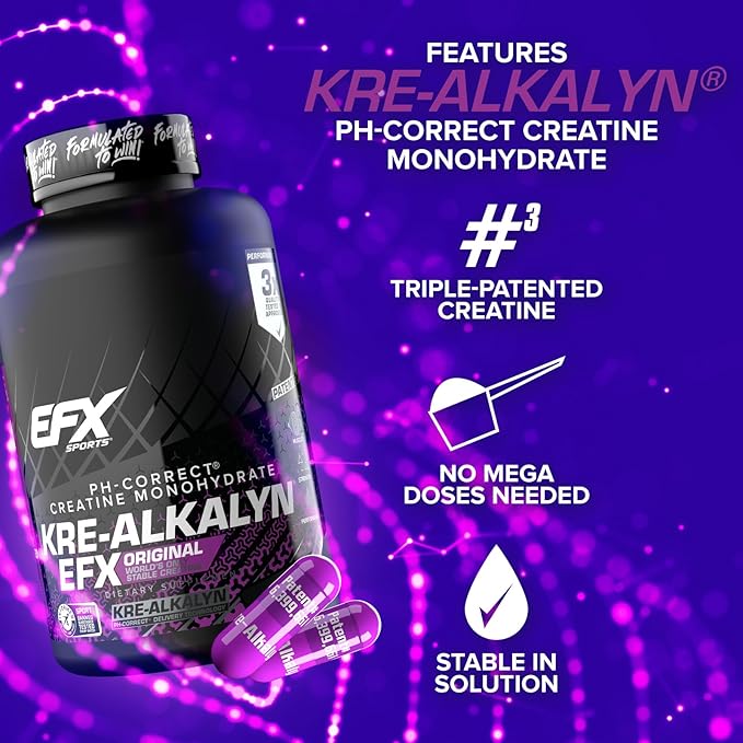 EFX Sports Kre-Alkalyn EFX | pH Correct Creatine Monohydrate Pill Supplement | Strength Muscle Growth &amp Performance | 120 Servings 240 Capsules