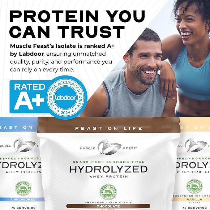 Muscle Feast Hydrolyzed Whey Protein Powder Grass Fed and All Natural Hormone-Free Hydro Whey Powder for Men and Women Gluten Free Non-GMO Delicious Hydrolyzed Protein Powder Chocolate 5lb