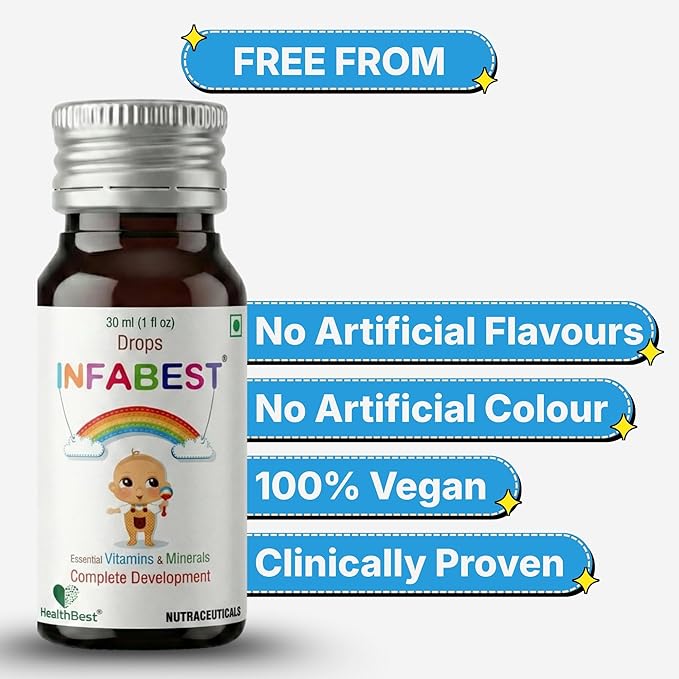 HealthBest Infabest Drops Multivitamins with Vitamin D3 &amp Zinc Kids &amp Toddlers 30 ML