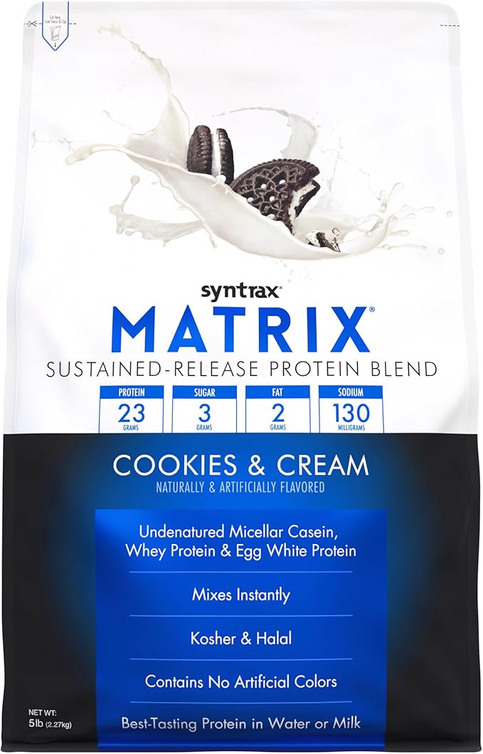 Syntrax Nutrition Matrix - Sustained-Release Protein Blend Cookies &amp Cream 5 lbs. Real Cookie Pieces