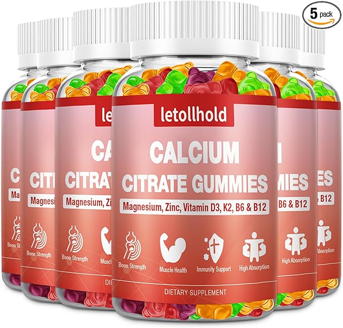 5 Packs Calcium Citrate Gummies for Kids &amp Adults Sugar Free Calcium Supplements with Vitamin D3 K2 MagnesiumSupport Bone &amp Muscle