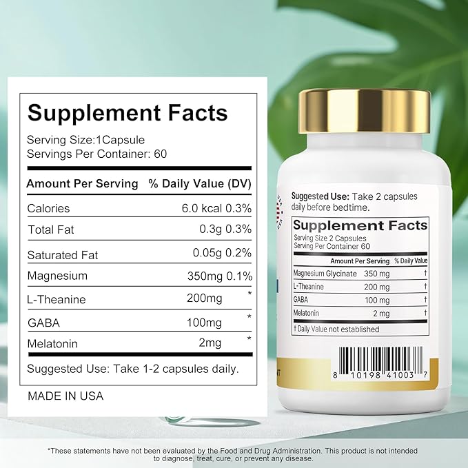 NeuroVive Sleep Capsules Natural Sleep Aids with Magnesium Glycinate L-Theanine GABA and Melatonin Supplements for Calm Sleep Relaxation and Mood Support GMO Free Gluten Free Made in USA