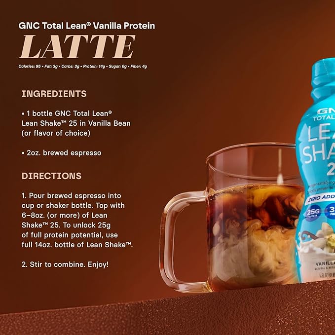 GNC Lean Shake 25 Protein Shake Clinically Proven Weight Management Meal Replacement 25g Protein with Zero Added Sugar Ready To Drink Vanilla Bean Pack of 12