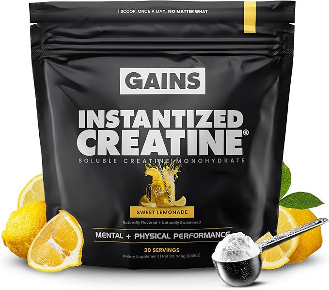 Gains in Bulk Instantized Creatine Monohydrate for Women and Men Soluble Pre Workout Powder Supports Muscle Building Strength and Performance Bodybuilding Supplements Sweet Lemonade 30 Servings