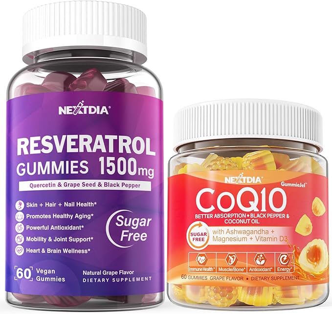 Sugar Free Resveratrol Gummies 1500mg + CoQ10 200mg 100mg Filled Gummies with Magnesium Support Healthy Aging &amp Longevity