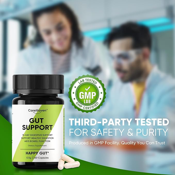Gut Support Capsules - 15-Day Digestive Support with Psyllium Husk &amp Senna Leaf - Aids Bowel Function &amp Gut Wellness - 60 Active Capsules (1PCS)