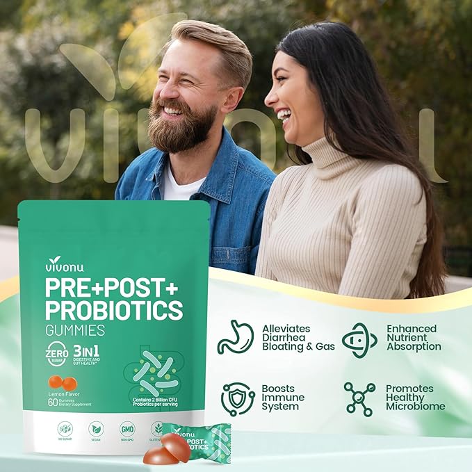 VivoNu Probiotics for Digestive Health Gummies 3 in 1 Intestinal Digestion Contains 2 Billion CFU Probiotic Zinc Magnesium and Vitamin D3 Men's Probiotics for Women Non GMO (180Gummy/3Pack)