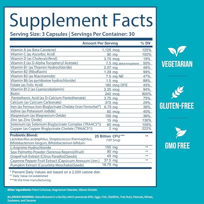 GOBIOTIX Multivitamin with Probiotics and Digestive Enzymes - 25 Billion CFU - Digestive Health Probiotics for Women and Men - Gluten Free Pills - 90 Capsules