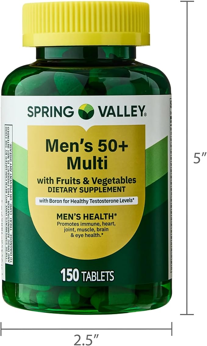 SUREFECT Spring Valley Men's 50+ Multivitamin - 150 Tablets - with Boron Lycopene &amp Superfood Blend - Supports Immune Heart Brain &amp Eye Health Support Organizer.