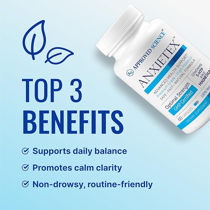 Approved Science Anxietex - Calm and Relaxation - L-Theanine and Magnesium - 60 Capsules - Vegan Friendly - 1 Month Supply