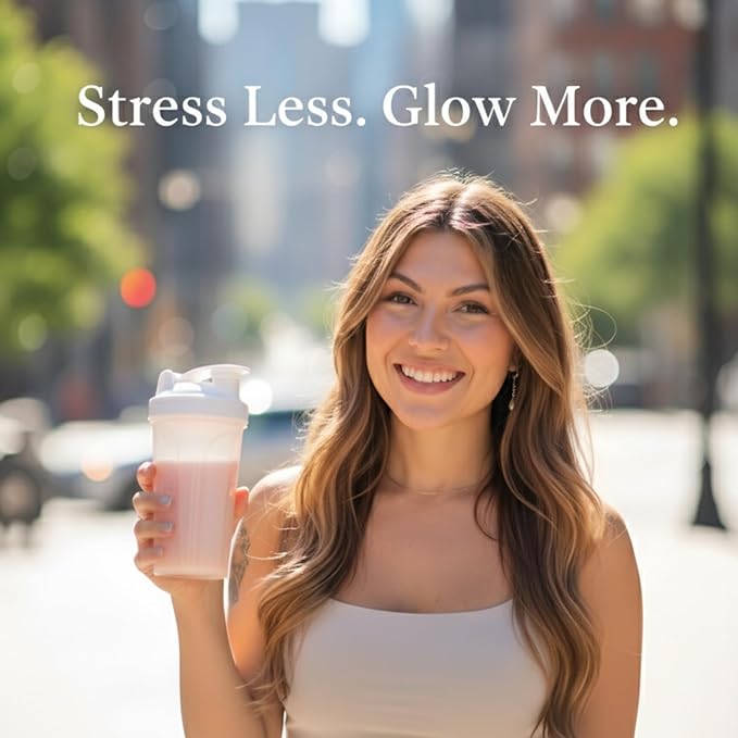 Daily Stress &amp Skin Support Drink Powder – Adaptogen Cortisol Reducer with Ashwagandha KSM-66 L-Theanine Magnesium &amp Collagen Peptides – Mood Focus &amp Hydration - Raspberry Lemonade 30