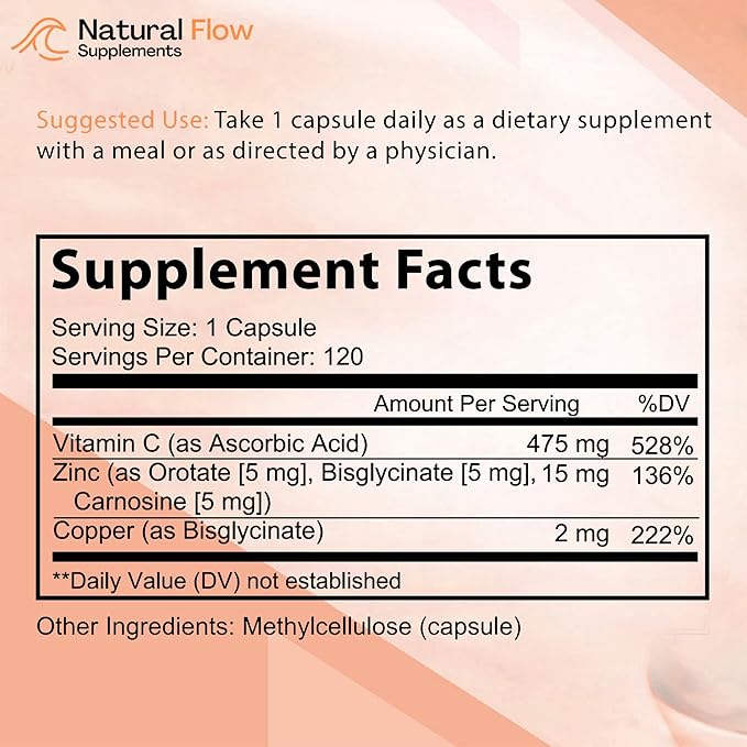 Zinc Supplement Complex with Copper and Vitamin C Prebiotic Fiber Supplement 5-in-1 Capsules