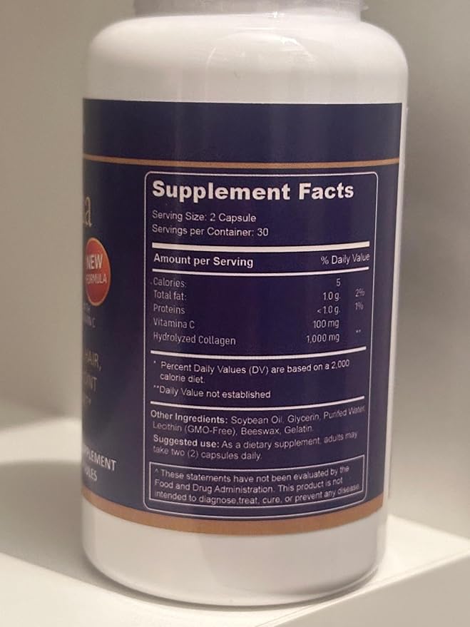 Hydrolyzed Collagen with Vitamin C – Colageina Glow Pack of 3 | 180 Capsules Total | 1000 mg Each | Beauty Routine Supplement for Hair Nails Skin &amp Joint Care – Dietary Formula