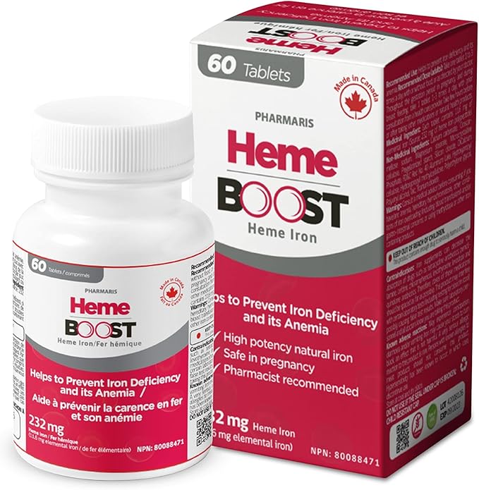 Hemeboost 11.6mg (232mg Heme Iron Pills) High Potency Iron Supplement for Women &amp Men High Absorption &amp Gentle on Stomach Safe for Use in Pregnancy 60 Tablets