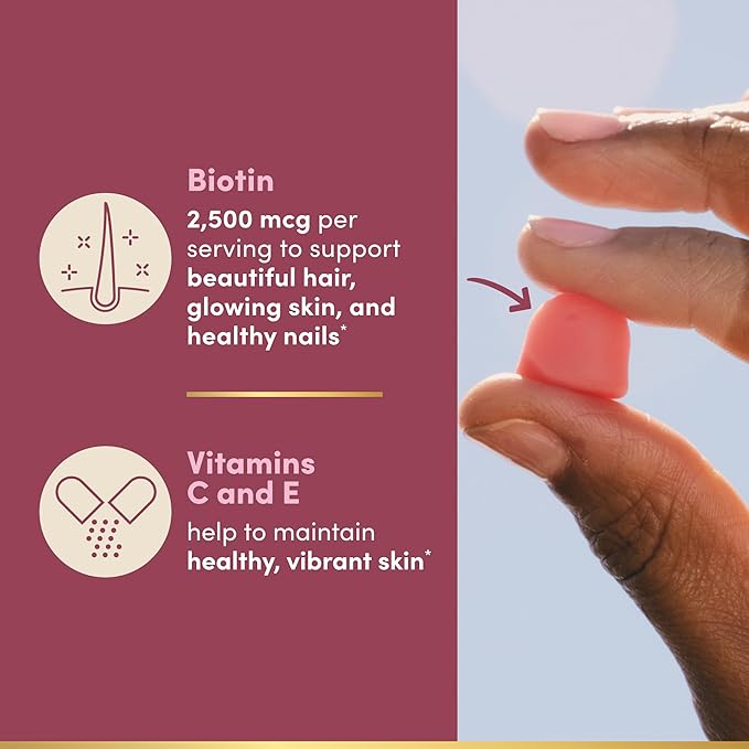 Nature's Bounty Optimal Solutions Hair Skin and Nails Pectin Gummies 2500 mcg Biotin Per Serving No Stick Gummy Vegetarian Formula Strawberry Flavor 200 Count 100 Total Servings (Pack of 3)