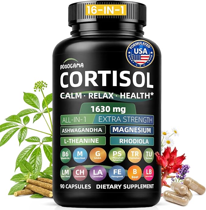 Cortisol Supplements for Women and Men High Cortisol Reducer with Ashwagandha Magnesium Rhodiola &amp L-Theanine-Supports Cortisol Calm Sleep &amp Stress Relief–90 Capsules