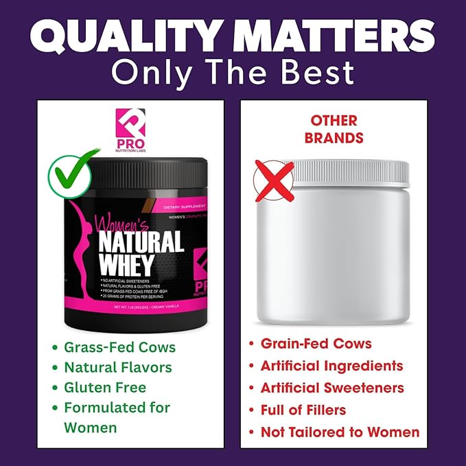 Whey Protein Powder for Women Vanilla Powder - Low Carb Gluten-Free Grass-Fed rBGH-Free - Supports Weight Loss - Natural Stevia Sweetened Protein Shake 20g (Creamy Vanilla 1lb)