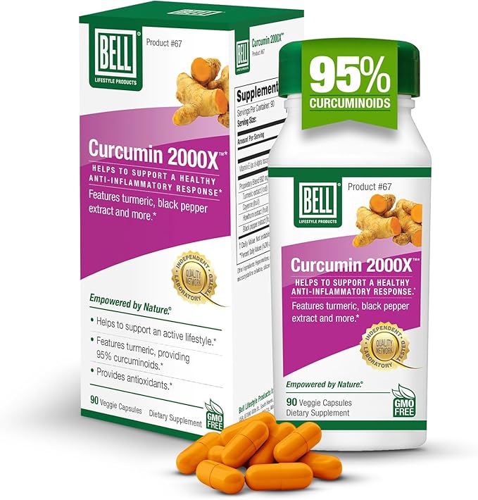 Bell Curcumin Supplements Curcumin 2000X® - Unique Blend with Turmeric Black Pepper Vitamin E Hawthorn- Help Support Digestion Inflammation Cardiovascular Health &amp Peripheral -90 Units